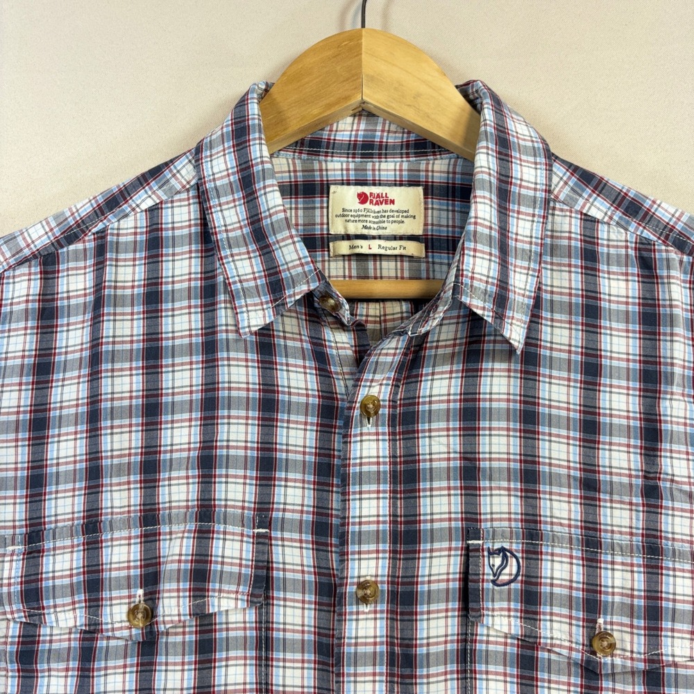 Fjallraven Abisko Cool Shirt SS Mens Large Plaid Lightweight Lyocell Hiking